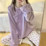 Fleece Thick Warm Women's Pajamas Set Winter Sleepwear Casual Solid Top and Plaid Pants Soft Pijamas Set for Women Home Suit - Image 15