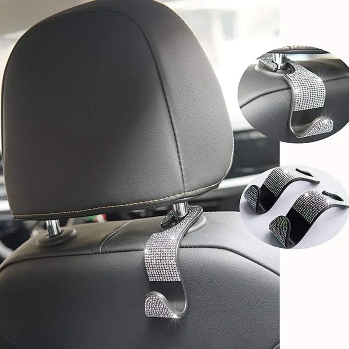 Dazzling Diamond Car Seat Backrest Hook Car Backrest Universal Head Restraint Storage Rack Automotive Interior Accessories - Image 2