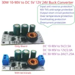 30W Ultra-wide Voltage Regulator Module 10-90V to 5V 12V 24V Buck DC-DC Converter for UPS EBike Electric Car New Energy Vehicles - Image 2