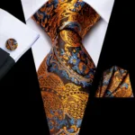 Hi-Tie Designer Black Blue Striped 63inch Silk Men Tie Extra Long Ties for Men Woven Classic 160cm Men Necktie Pocket Square Set - Image 11