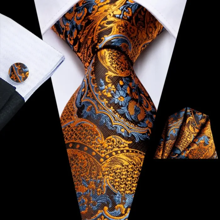 Hi-Tie Designer Black Blue Striped 63inch Silk Men Tie Extra Long Ties for Men Woven Classic 160cm Men Necktie Pocket Square Set - Image 11