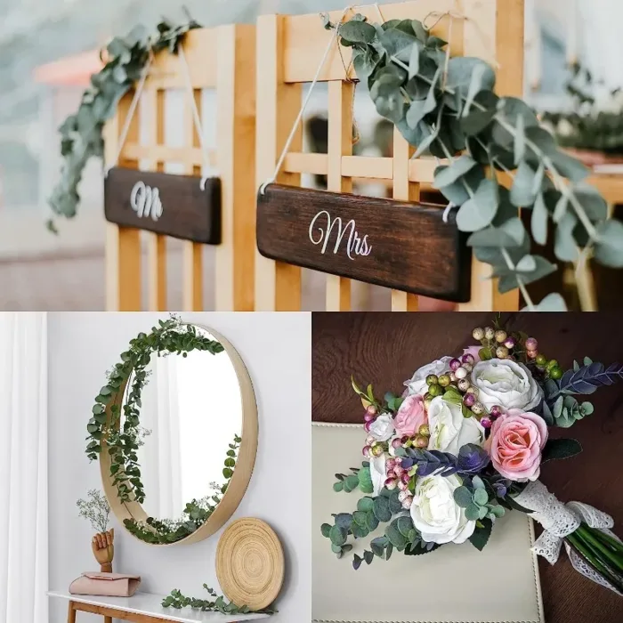 12/10PCS Eucalyptus Leaves Bunch Branch Artificial Plastic Plants Leaves Green Stems Wedding Faux Fake Flowers Cake DIY Decor - Image 6