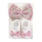 3Pcs/Set Leg Ruffled Cotton Socks Baby Girls  Kids Clothing with Lacework Toddlers Cotton Hair Ribbon Bows Sock Elastic Hairband - Image 9