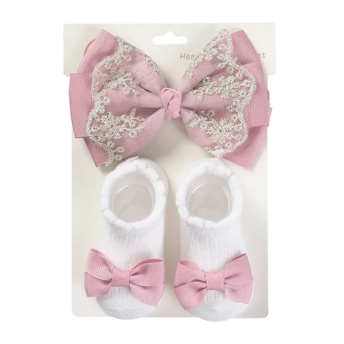 3Pcs/Set Leg Ruffled Cotton Socks Baby Girls  Kids Clothing with Lacework Toddlers Cotton Hair Ribbon Bows Sock Elastic Hairband - Image 9