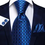 Hi-Tie Designer Black Blue Striped 63inch Silk Men Tie Extra Long Ties for Men Woven Classic 160cm Men Necktie Pocket Square Set - Image 25