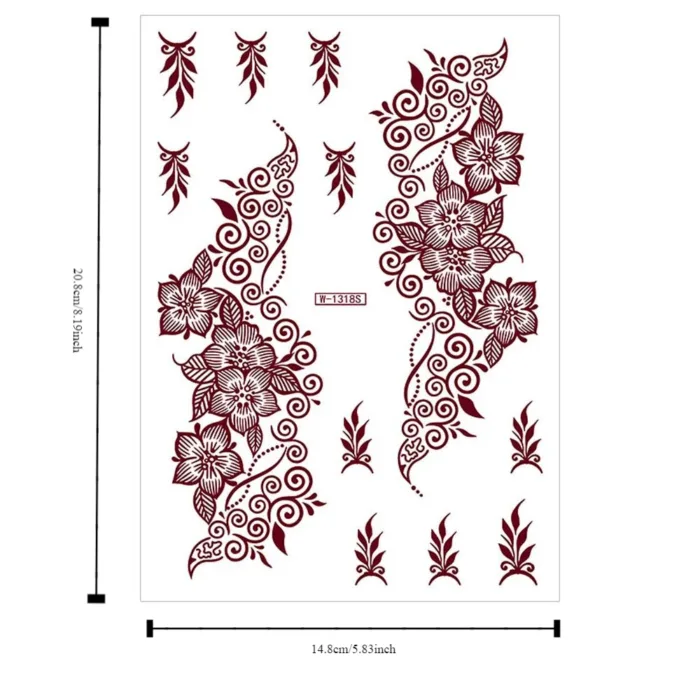 Red Lace Henna Tattoo Sexy Maroon Tattoo Stickers Waterproof India Mehndi Design Temporary Tattoos Finger Hand Tattoo for Women - Image 5