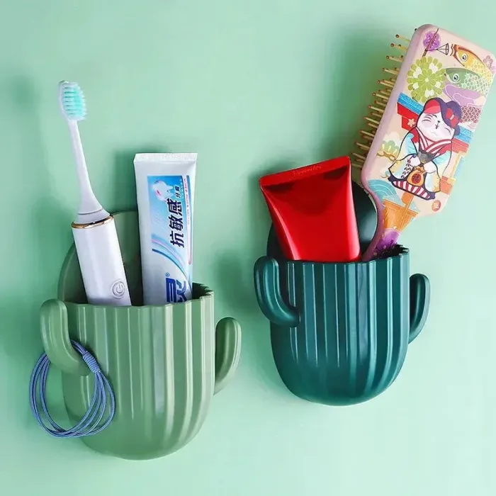 Toothbrush Holder Cactus Storage Rack Shaver Organizer Wall Self-adhesive Storage Drain Rack Prateleiras Bathroom Accessories - Image 3