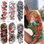 Body Art Full Fake Tatoo Tiger Wolf Flowers Rose Large Arm Tattoo Sticker Full Sleeve Waterproof Semi Permanent Tattoo Women Man - Image 2