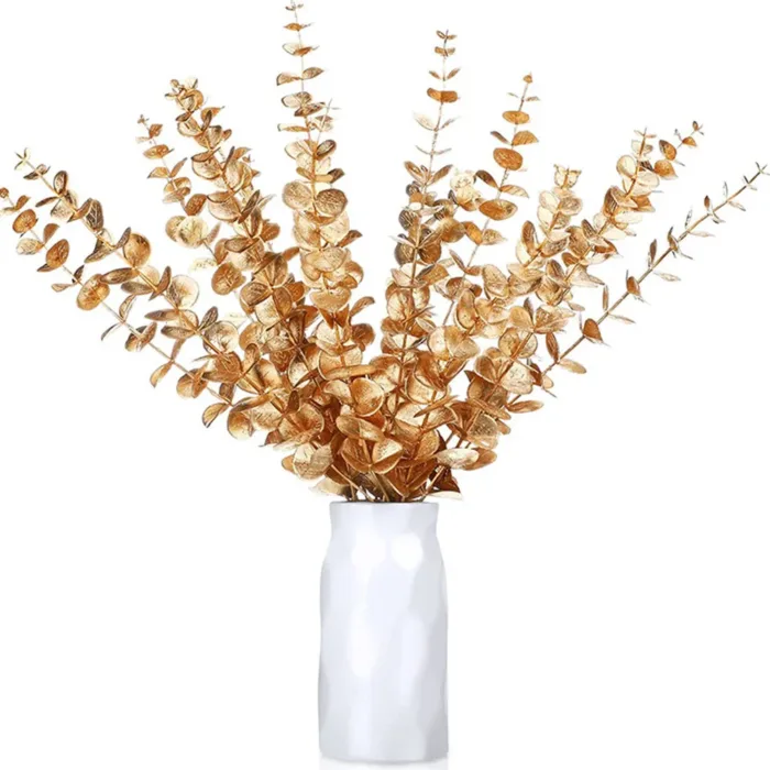 5pcs/Lot Artificial Gold Eucalyptus Branch Stem Artificial Plants for Home Wedding Flower Arrangement Greenery Decoration - Image 2