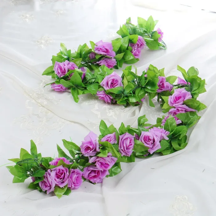 220cm 9-Head Simulated Rose Vine Bright Colors And Vivid Hues Room Decoration Red Yellow White Purple Champagne Rose Rattan - Image 5
