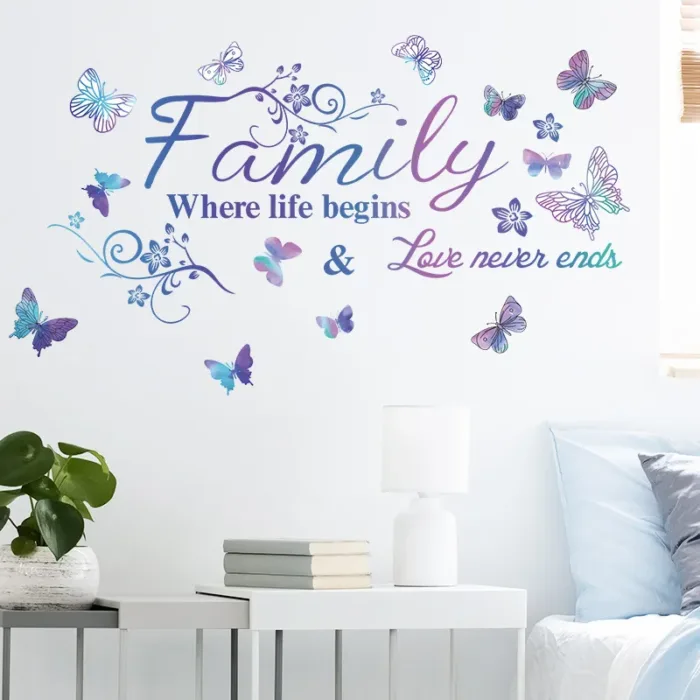 Purple English Family Slogan Wall Sticker Living Room Entrance Background Decor Wallpaper For Home Decoration Beautify Decals - Image 4