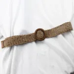 Braided Waist Belt Black Coffee Female Belt Vintage Boho Round Wooden Smooth Buckle Fake Straw Wide Belts Waist Strap For Women - Image 13