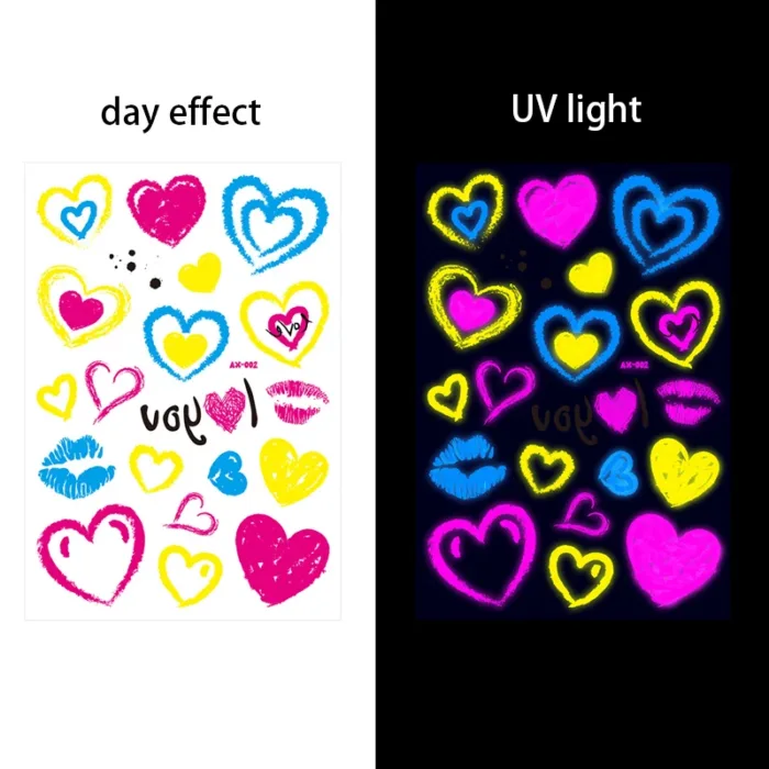 Luminous Temporary Tattoos Stickers Fluorescent Neon In Dark Illuminate Tattoo Elephant/Love Heart Shoulder Tattoo Party Sticker - Image 17