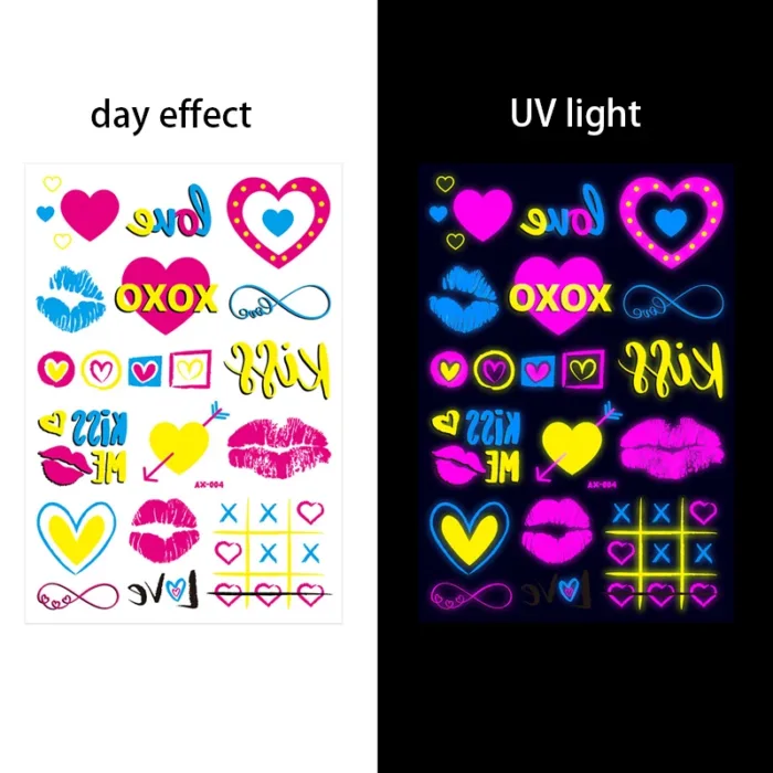 Luminous Temporary Tattoos Stickers Fluorescent Neon In Dark Illuminate Tattoo Elephant/Love Heart Shoulder Tattoo Party Sticker - Image 19