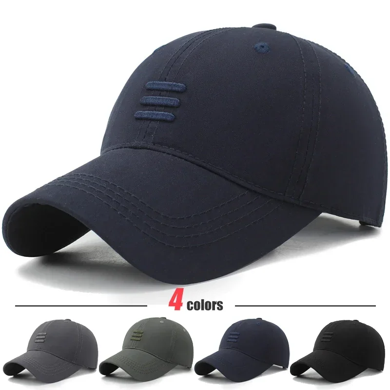 S49b49f0f47264d89b7e80ad7210e0703e.webp 4 Colors New Fashion Soft Top Baseball Cap Outdoor Sport Casual Cotton Snapback Hats For Men and Women Three Bars Dad Hat Design - Image 1