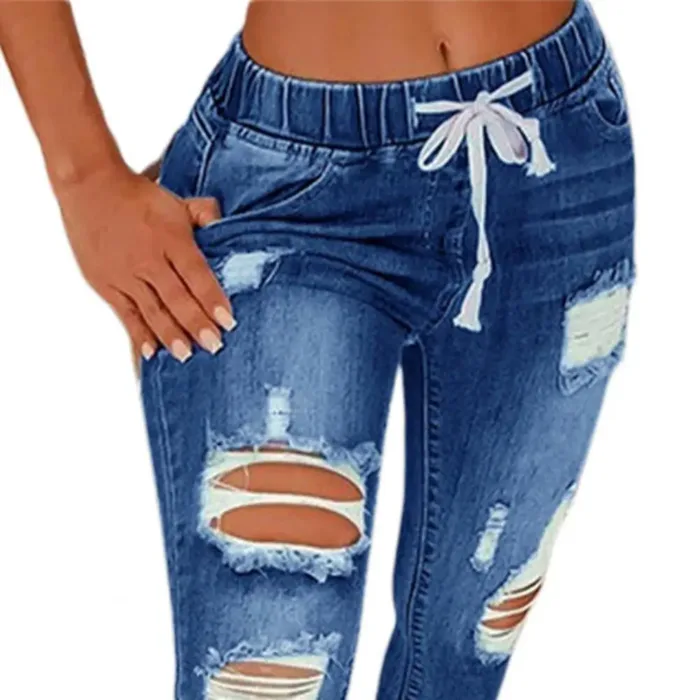 Womens Stretch Skinny Ripped Hole Washed Denim mom Jeans Female Slim Jeggings High Waist Pencil Pants Trousers - Image 3
