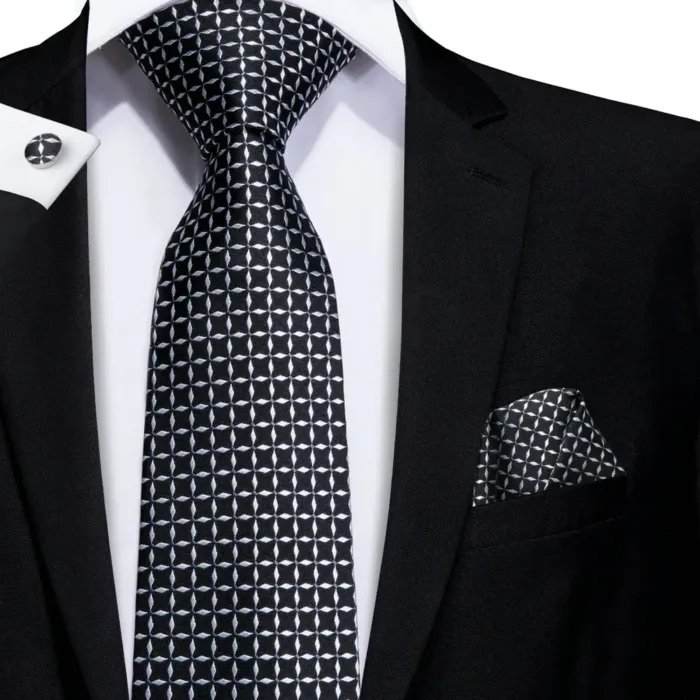Hi-Tie Designer Black Blue Striped 63inch Silk Men Tie Extra Long Ties for Men Woven Classic 160cm Men Necktie Pocket Square Set - Image 37