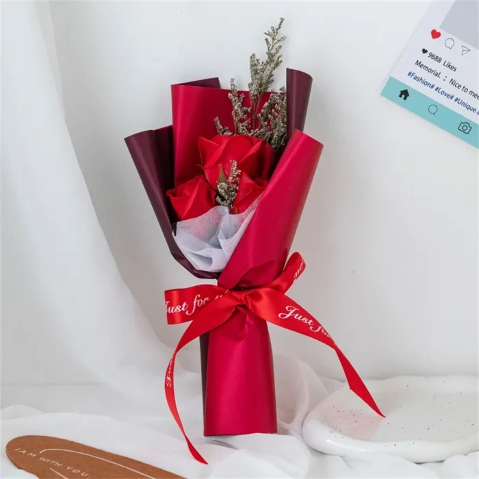 Artificial Soap Flower Rose Bouquet Gift Bags Valentine'S Day Birthday Gift Wedding Home Decor 3 Heads Rose Soap Bouquet Gift - Image 5