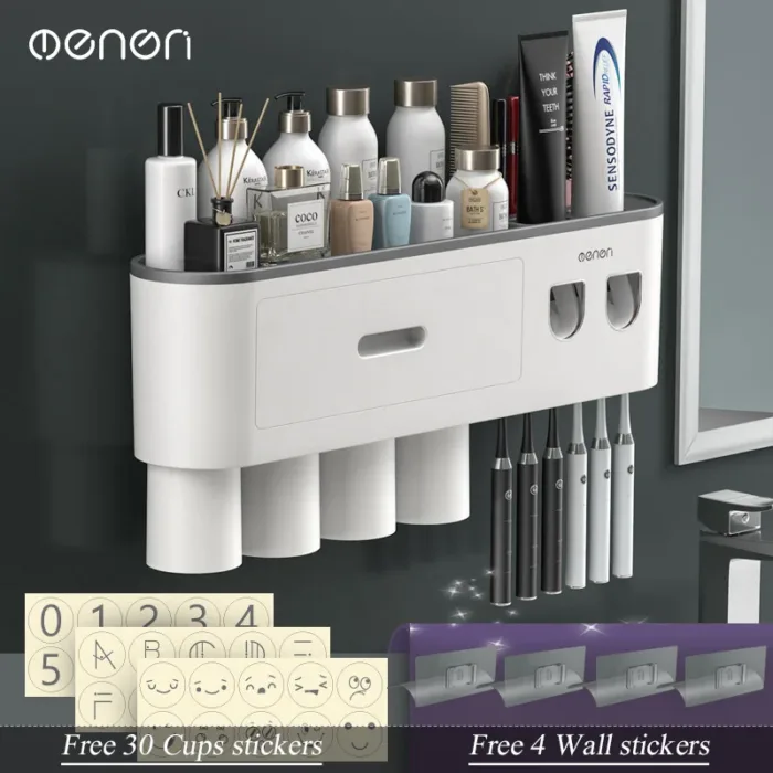 MENGNI-Magnetic Adsorption Inverted Toothbrush Holder Wall -Automatic Toothpaste Squeezer Storage Rack Bathroom Accessories - Image 8