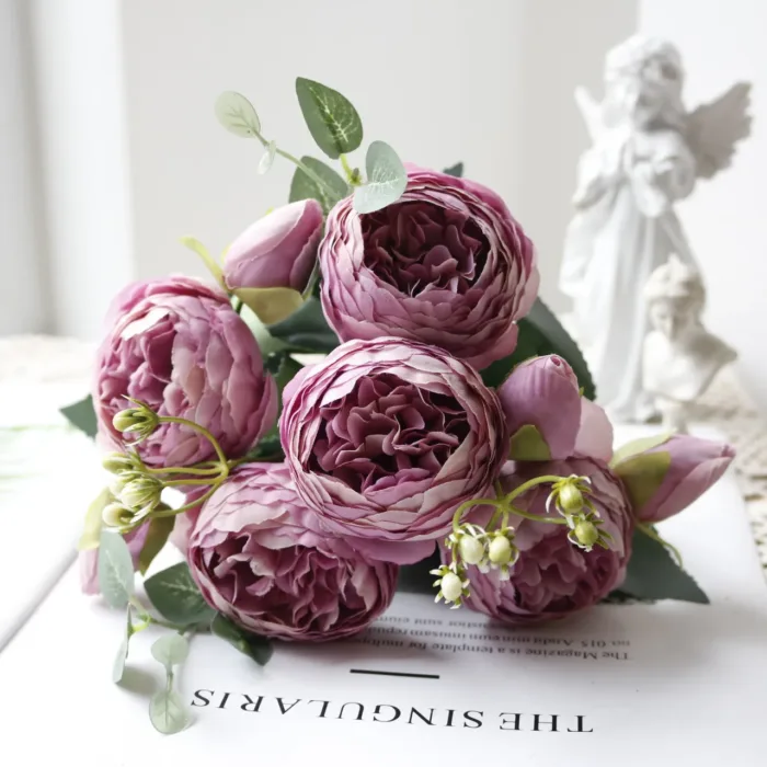 30cm Rose White Peony Artificial Flowers Bouquet 5 Big Head and 4 Bud Cheap Fake Flowers for Home Wedding Decoration Indoor - Image 16