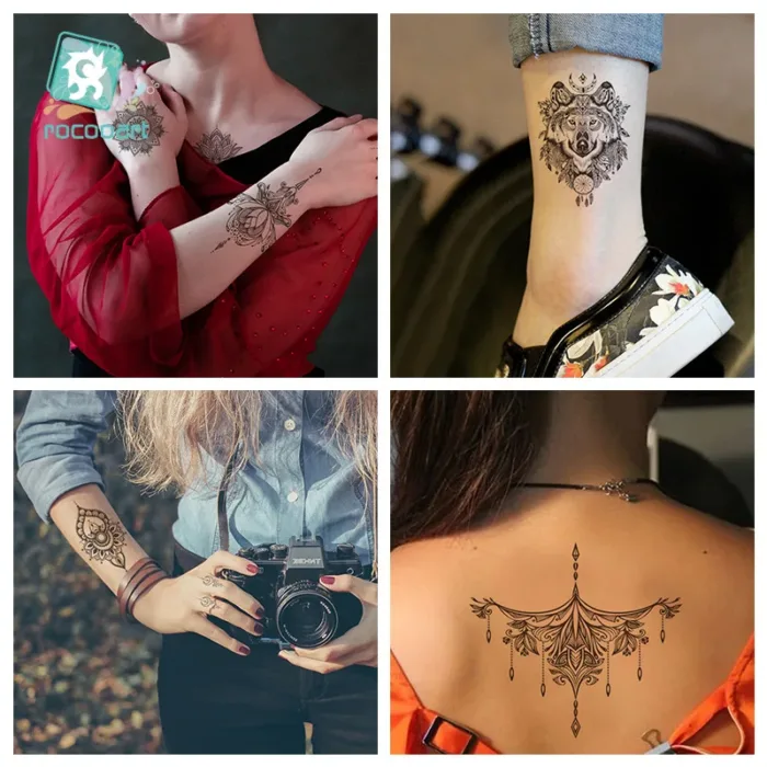 Size:210x150mm Waterproof Haina Tattoo Sticker Mandala Sexy Feather Temporary Tattoo Sticker - Image 3