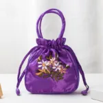 Small Women Bucket Bag Top Handle Ladies Handbag Phone Bag Summer Purse National Style Embroidered Flower Pattern Drawstring Bag - Image 9