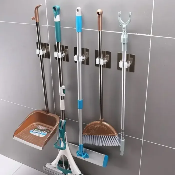1pcs Punch-free Mop Holder Bathroom Shelf Wall-Mounted Mop Broom Hanger Self Adhesive Hooks Bathroom Storage Home Accessories - Image 2