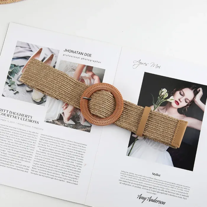 Vintage Bohemian Square Buckle Elastic Braided Belts Women Summer Wild Linen Weave Fake Straw Waist Belt Dress Shirt Decoration - Image 23