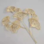 1PC Three-pronged Fan Leaf Netting Artificial Gold Ginkgo Eucalyptus Holly For Wedding Arch Flower Arrangement Home Decor Crafts - Image 4