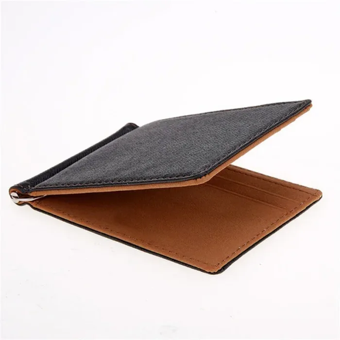 Leather Men Money Clips Metal Solid Wallets Credit Dollar Purses Money Holder portafoglio Wallet for Male Minimalist Card Holder - Image 2