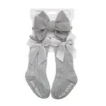 3Pcs/Set Baby Cotton Knee Socks Silk Stain Hair Bow Headbands Non-slip 0-12M Long Leggings Stockings Nylon Hairbands Infant Sock - Image 7