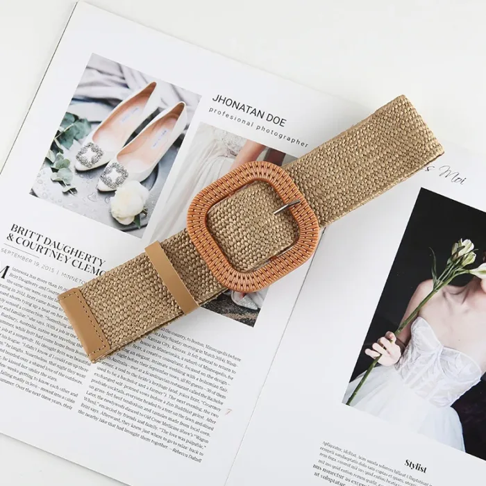 Vintage Bohemian Square Buckle Elastic Braided Belts Women Summer Wild Linen Weave Fake Straw Waist Belt Dress Shirt Decoration - Image 13