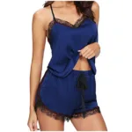 Women Summer Sexy Pajama Sets Sleepwear Sleeveless Strap Nightwear Lace Trim Satin Cami Top Brand Pijamas Strapless Pyjama Femme - Image 3