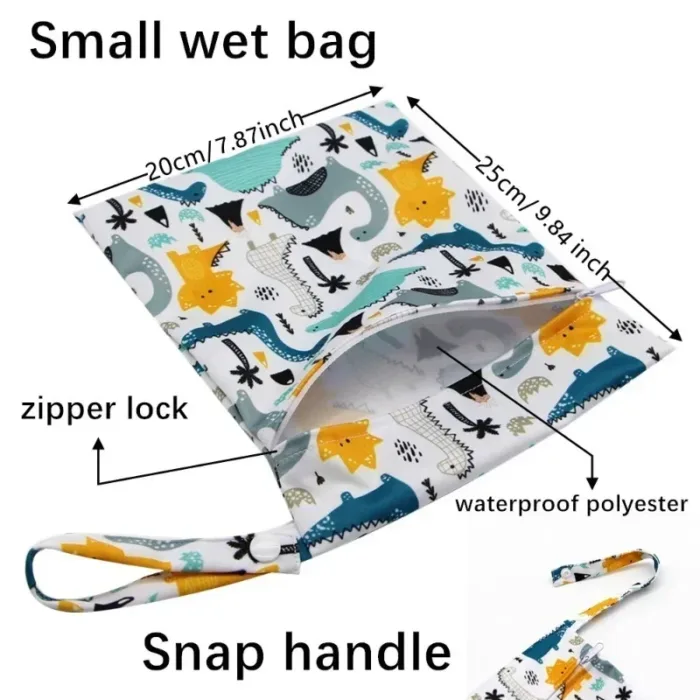 20*25cm Baby Diaper Bag Cartoon Print Wet Dry Nappy Zipper Handbag Stroller Carry Pack Travel Outdoor Wet Diaper Storage Bags - Image 2