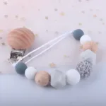 Silicone Dummy Clips Baby Pacifier Leashes & Cases  Infant Teething Toys Beech Cartoon Wooden Chewable Toy Newborn Shower Gifts - Image 12
