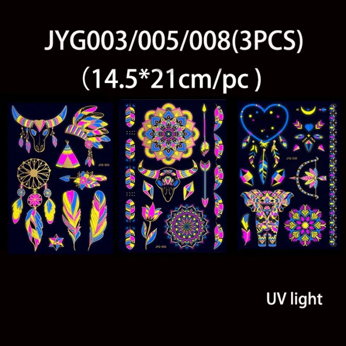 Luminous Temporary Tattoos Stickers Fluorescent Neon In Dark Illuminate Tattoo Elephant/Love Heart Shoulder Tattoo Party Sticker - Image 9