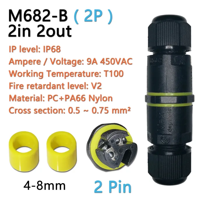 IP68 waterproof cable connector M682 2 in 2 out 2Pin 3Pin 4Pin 5Pin Electrical Terminal Adapter Wire Connector LED Light - Image 3