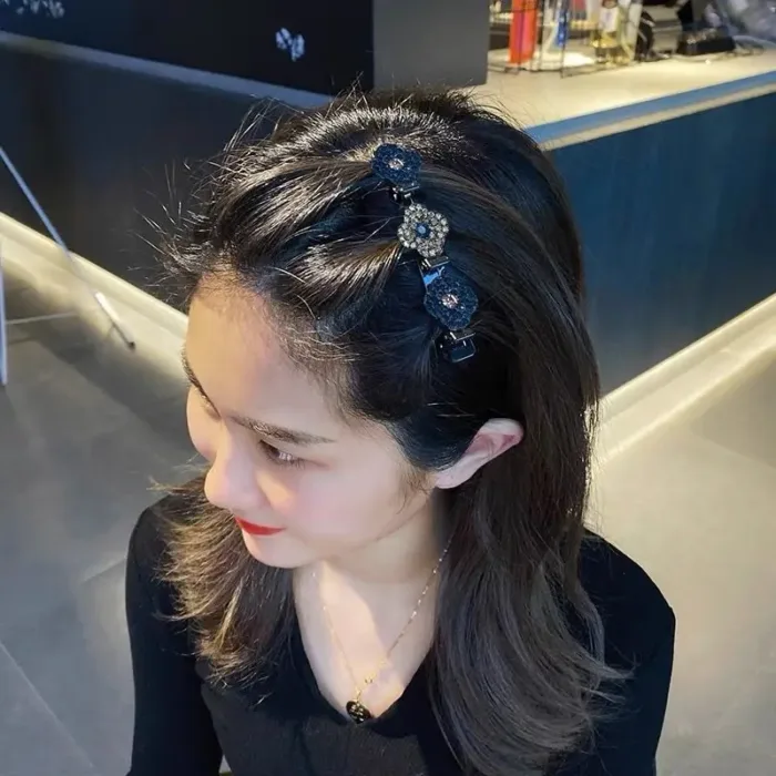 2023 New Fashion Sparkling Crystal Stone Braided Hair Clips 3 Flower Hair Accessory For Women Girls - Image 4