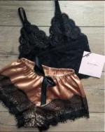 Womens Sexy Lace Sleepwear Lace Nachtkleding Lingerie Sleeveless V-Neck Babydoll Pajamas Set Lingerie Tops Shorts Set Nightwear - Image 4