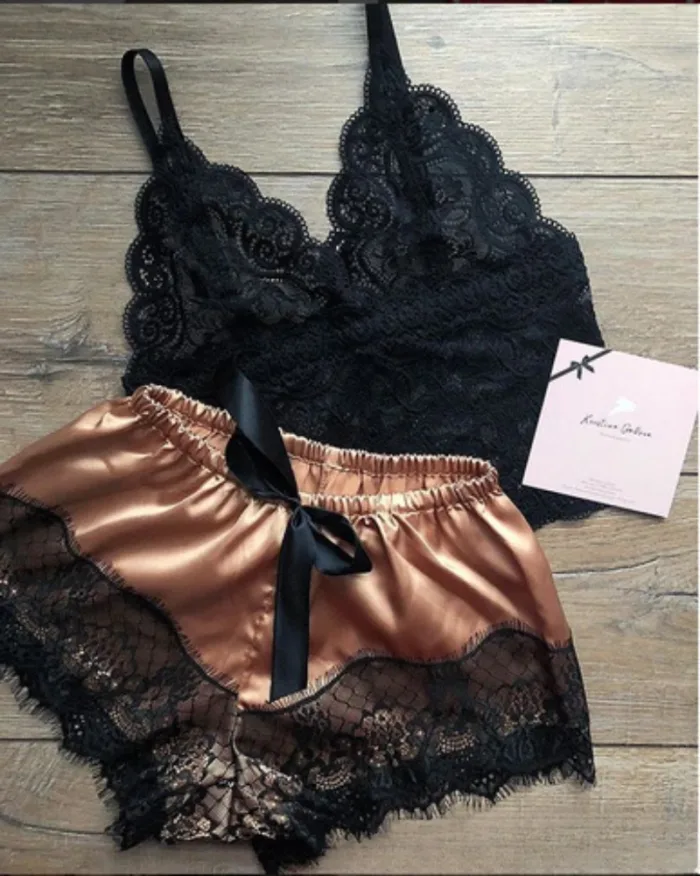 Womens Sexy Lace Sleepwear Lace Nachtkleding Lingerie Sleeveless V-Neck Babydoll Pajamas Set Lingerie Tops Shorts Set Nightwear - Image 4