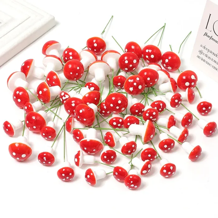 30/50pcs/Lot Mini Plastic Mushroom Artificial Flowers For Home Decor Christmas Ornaments New Year 2023 Cake Gifts Box Decoration - Image 1