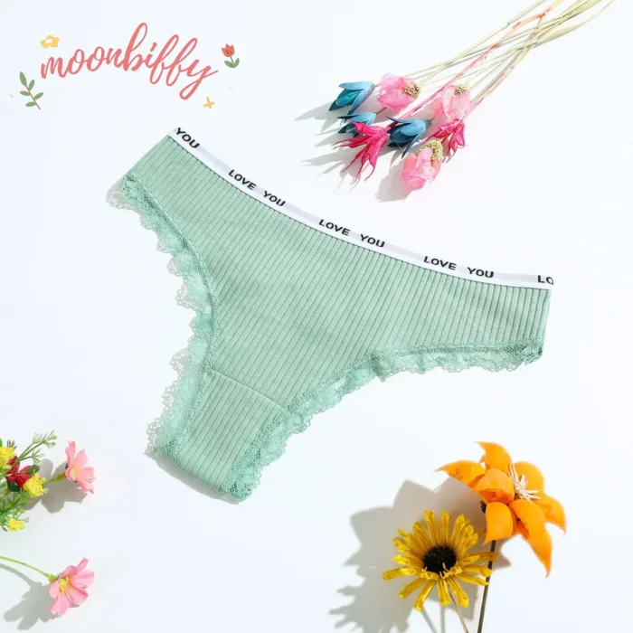 Thong Cotton Sexy Ladies Panties Women's Underwear Low Waist Solid Color Shorts Black Invisible Lace T-st - Image 4