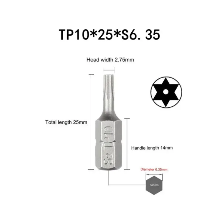 1 Inch TP10 15 20 25 30 35 Security Torx Screwdriver Bit Set 1/4 Inch 6.35mm Hex Shank Electric Screwdriver Bits For Power Tools - Image 2