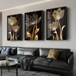3 PCS Black and Gold Flower Wall Art Canvas Painting Living Room Decor Modern Abstract Poster Home Decor