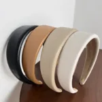 High Quality Women PU Leather Thick Sponge Wide Hairbands Wide Sponge Padded Simple Hair Hoop Band Bezel Hair Accessories - Image 3
