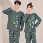 Big Size M-4XL Couple Pajamas Set Cute Cartoon Knited Cotton Sleepwear Women and Men Long Sleeve Pijamas Mujer