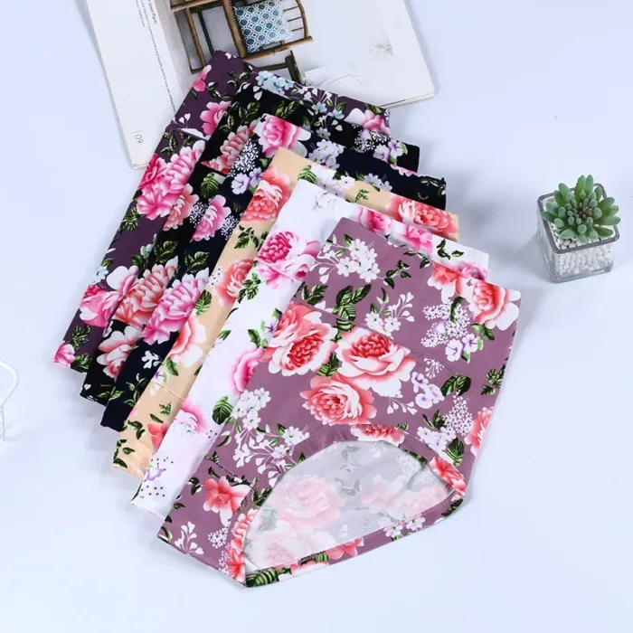 New Bamboo Fiber Underwear Large Size Women Panties Female Ladies Floral Briefs High Waist Plus Underpants Sexy Lingerie 5XL - Image 3