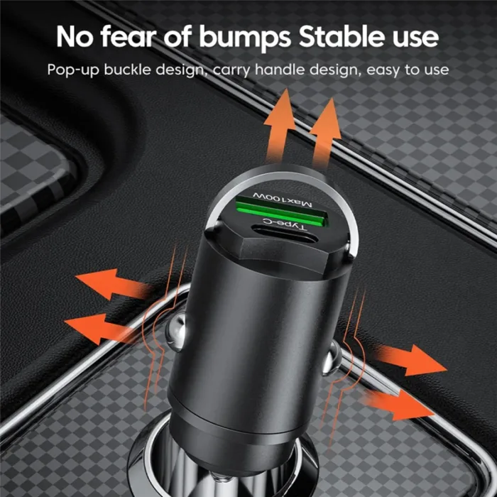100W USB Car Charger Mini Invisible Car Charger Fast Charging Suitable for Apple/Xiaomi/Samsung/Huawei Mobile Phones - Image 3