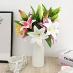 Real Looking 3D Printing Lily Branch Artificial Flowers White Fake Flowers Flores for Wedding Home Garden Decoration - Image 2