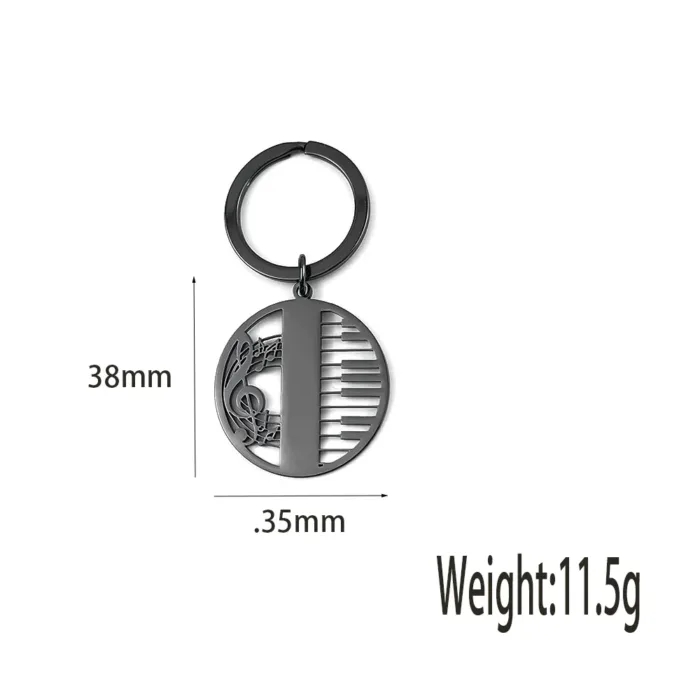 Musical symbol piano hollow style gold-plated keychain, silver and black stainless steel keychain, men's gift, family wear - Image 6